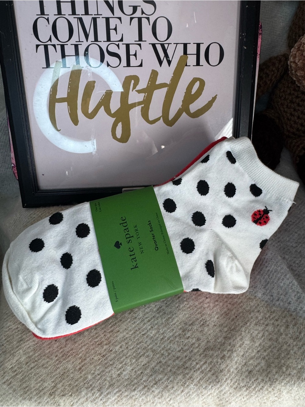 kate spade White Polka Dot Socks with Red Ladybug Accent